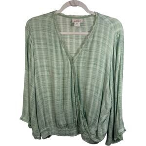 ARIAT Boho Cowgirl Blouse SZ M Mint Green Lace Trim Wrap Top Western Peasant